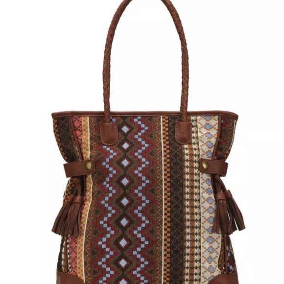 NWT Boho Brown Patterned Shoulder Bag Tote - Picture 4 of 5